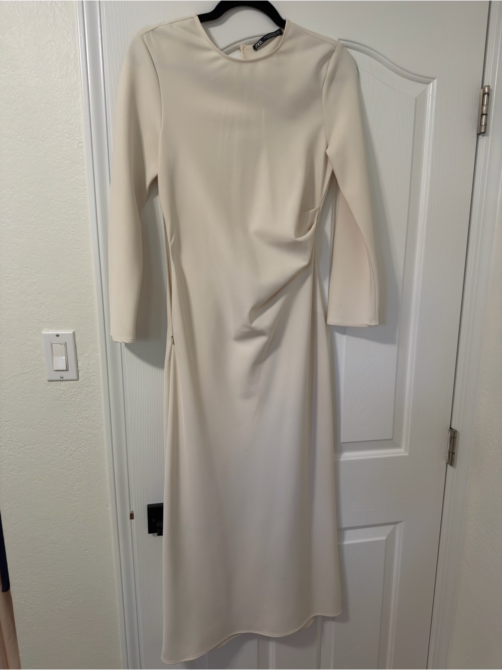 Zara Cream Long-Sleeve Midi Dress